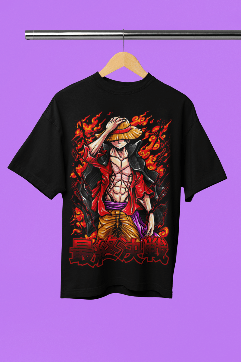Men's Black Oversized T-Shirt - Monkey D Luffy