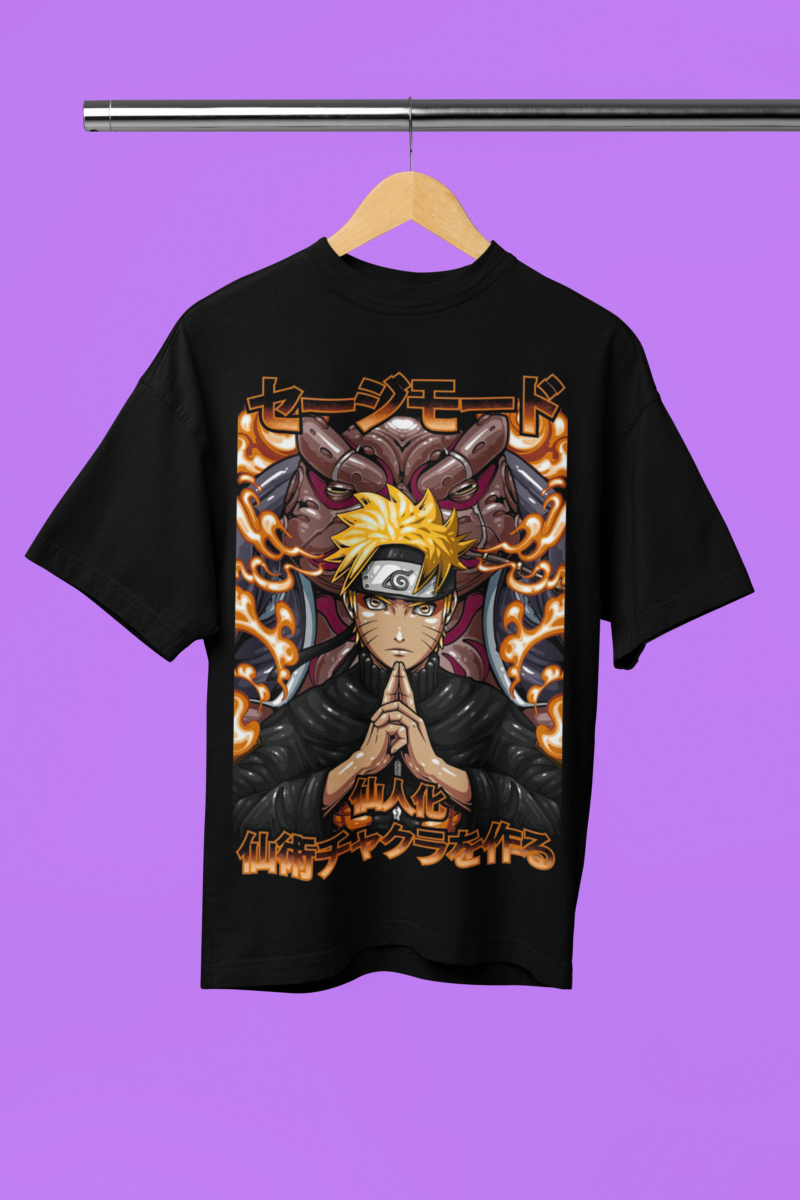 Men's Black Oversized T-Shirt - Naruto Uzumaki