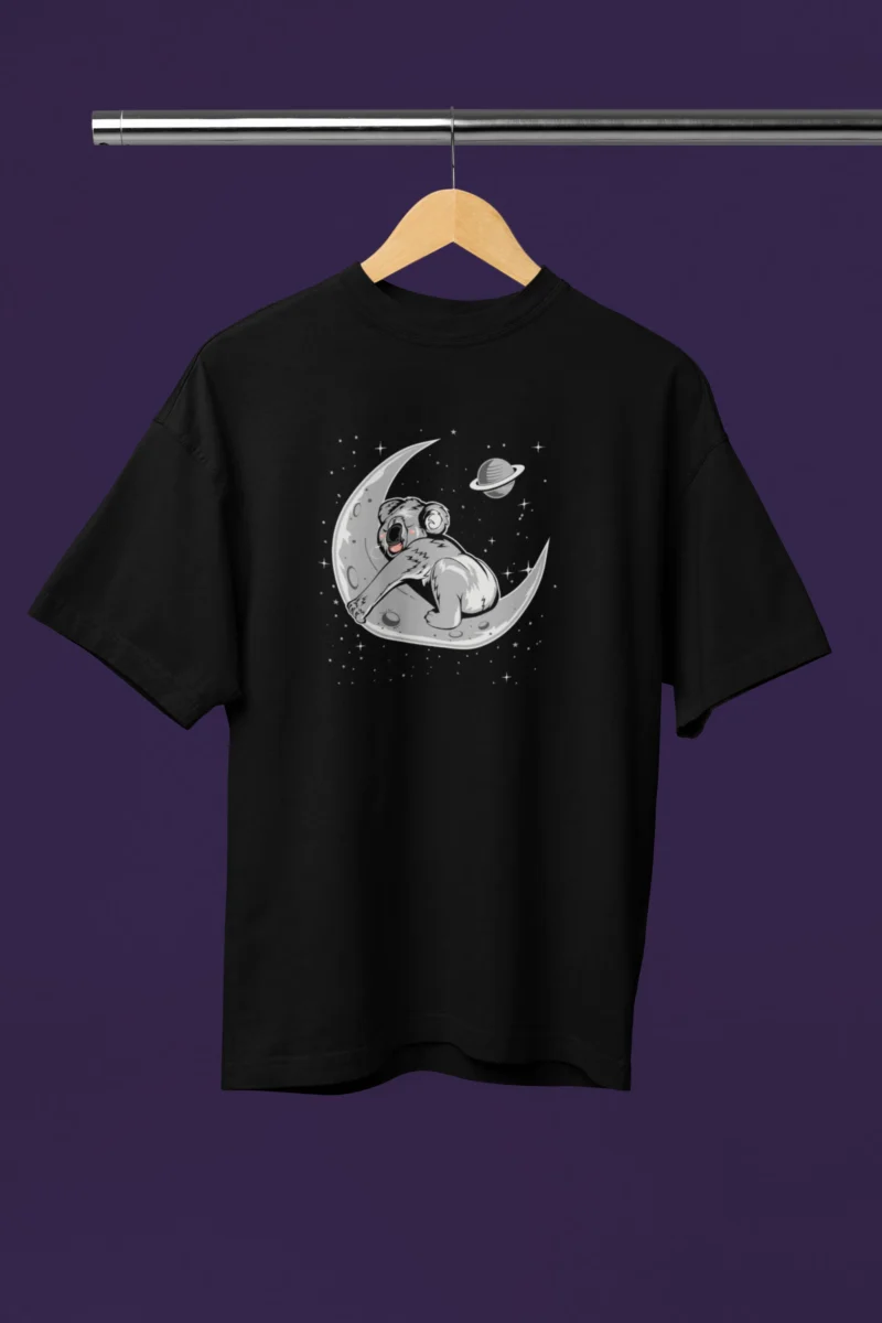Women's Black Oversized T-Shirt - Moon Astronaut
