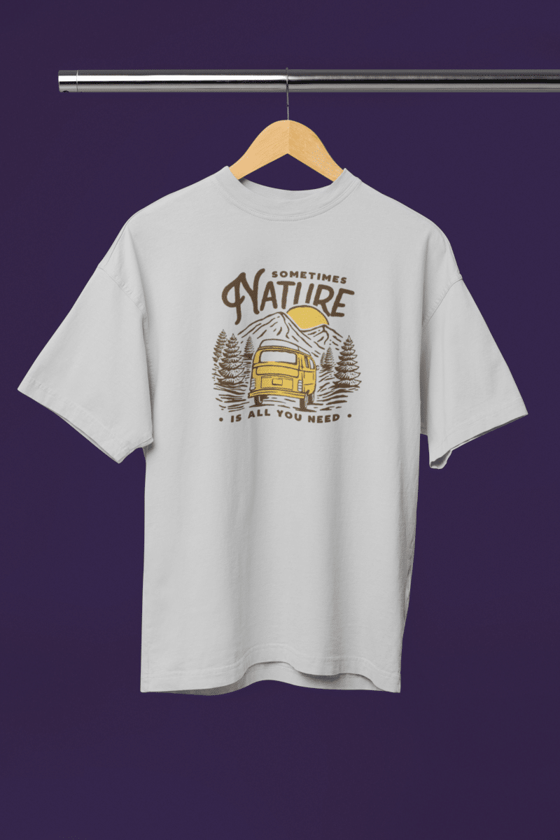 Women's Light Grey Oversized T-Shirt - Nature Wanderer