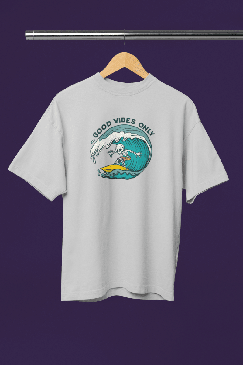 Women's Light Grey Oversized T-Shirt - Surfing Skull