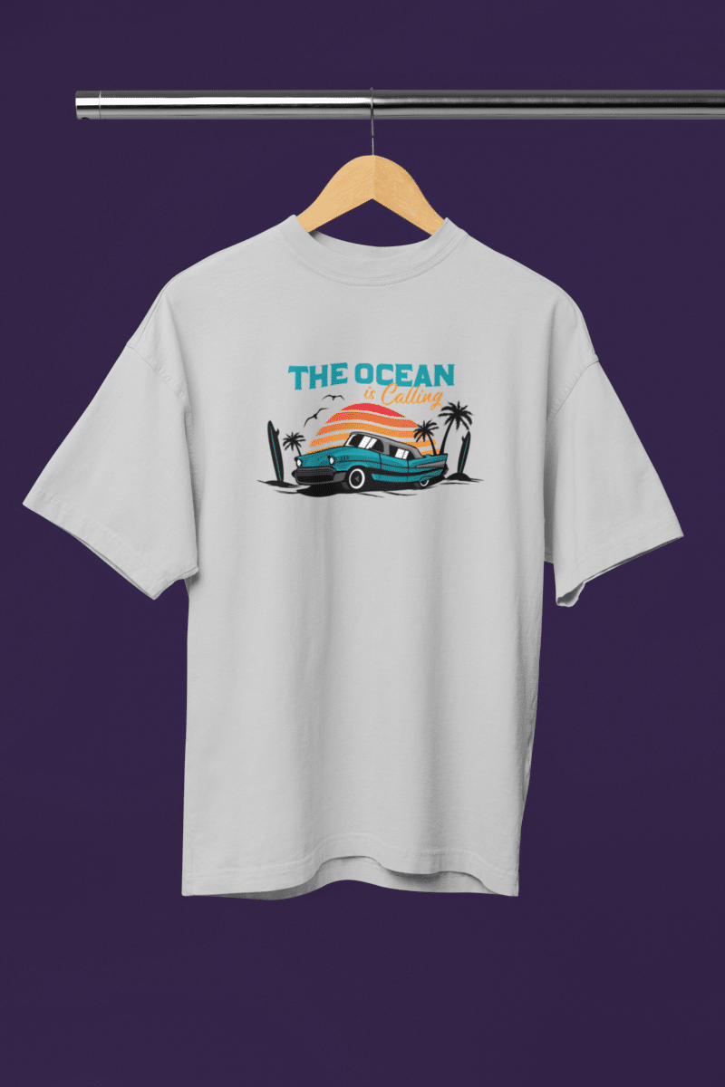 Women's Light Grey Oversized T-Shirt - The Beach