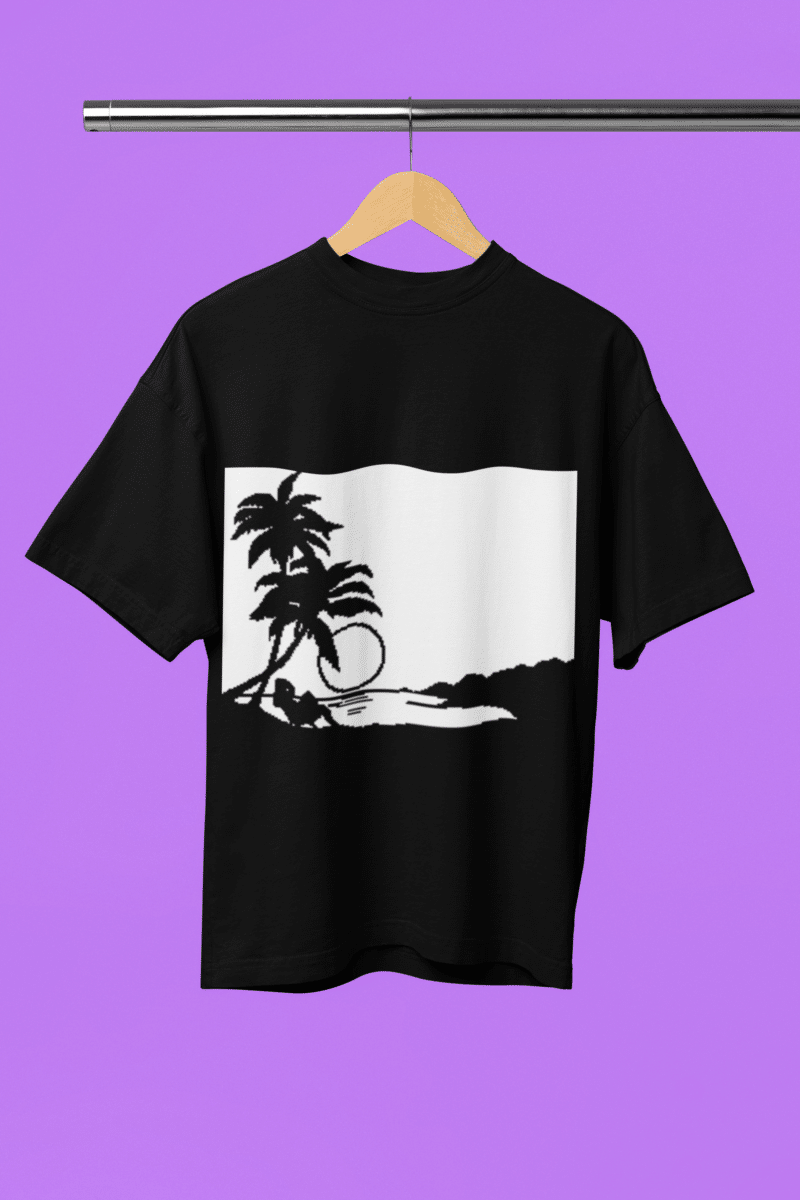 Men's Black Oversized T-Shirt - Scenic View