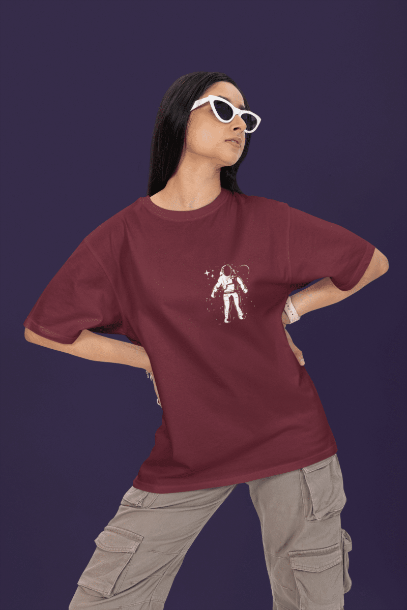 Women's Burgandy Oversized T-Shirt - Twinkling Astraunaut