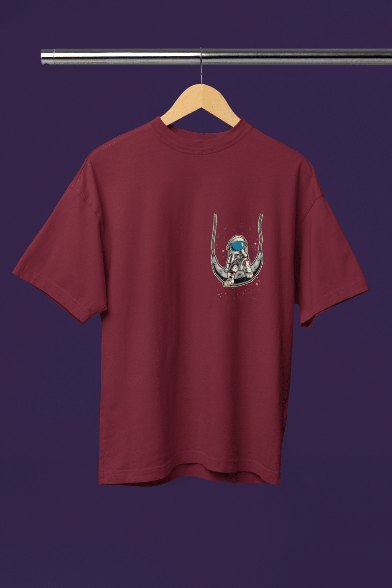 Women's Burgandy Oversized T-Shirt - Swinging Astraunaut