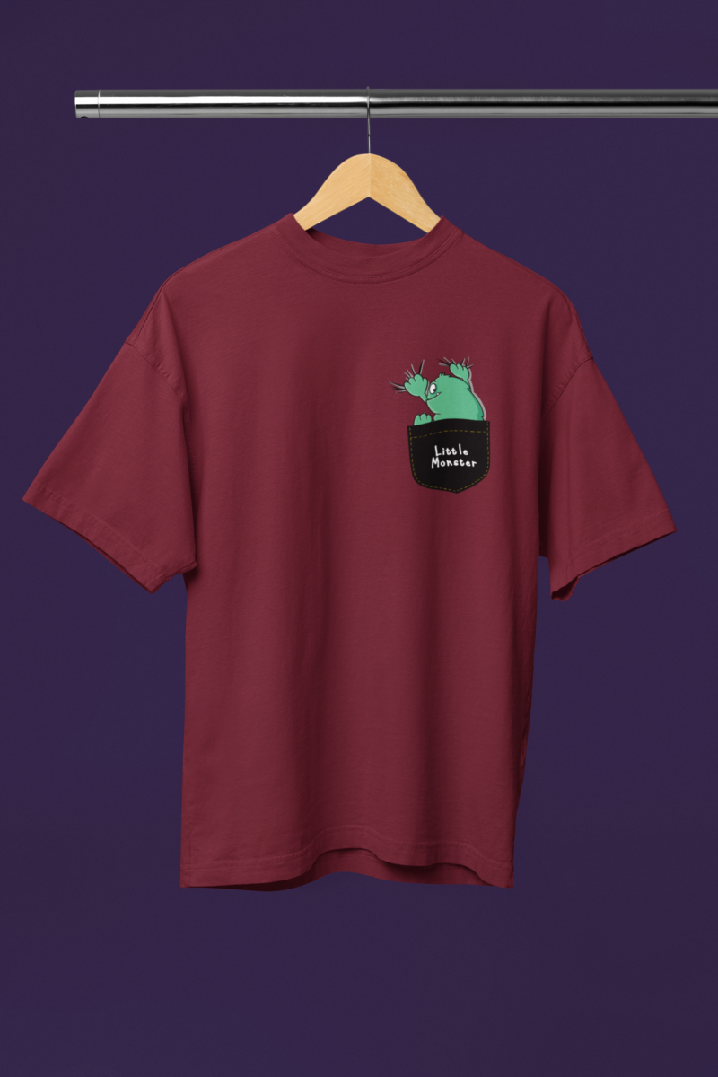 Women's Burgandy Oversized T-Shirt - Pocket Monster