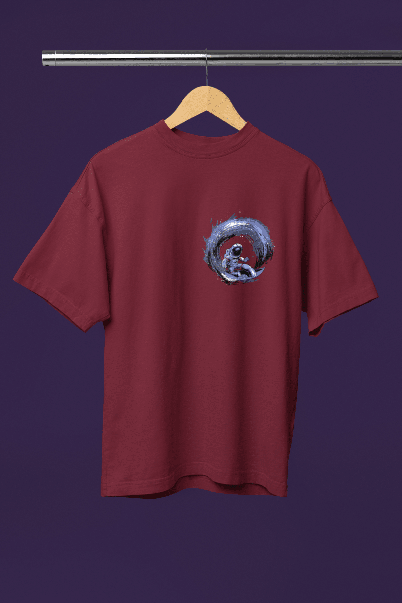 Women's Burgandy Oversized T-Shirt - Surfing Astraunaut