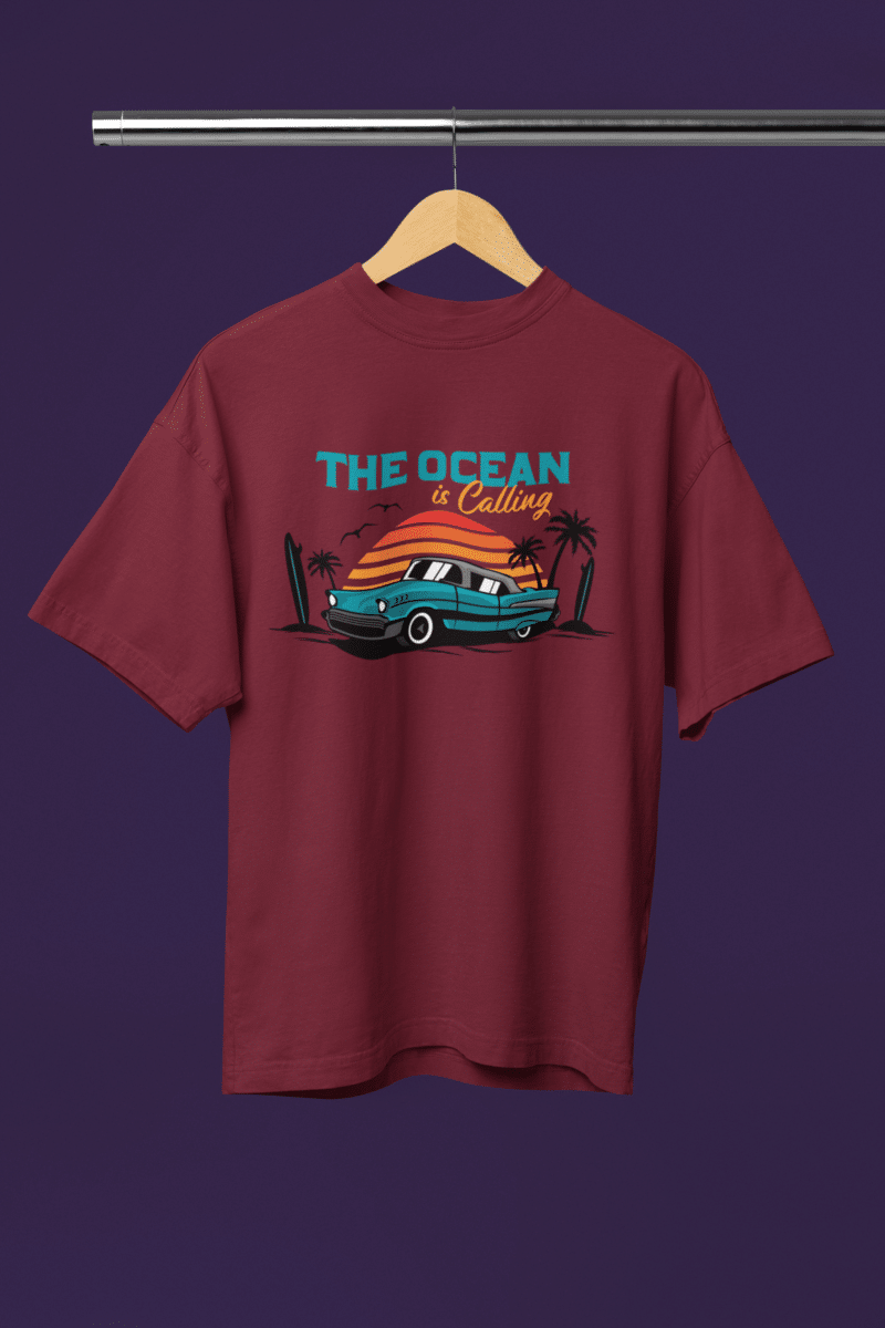 Women's Burgandy Oversized T-Shirt - The Ocean