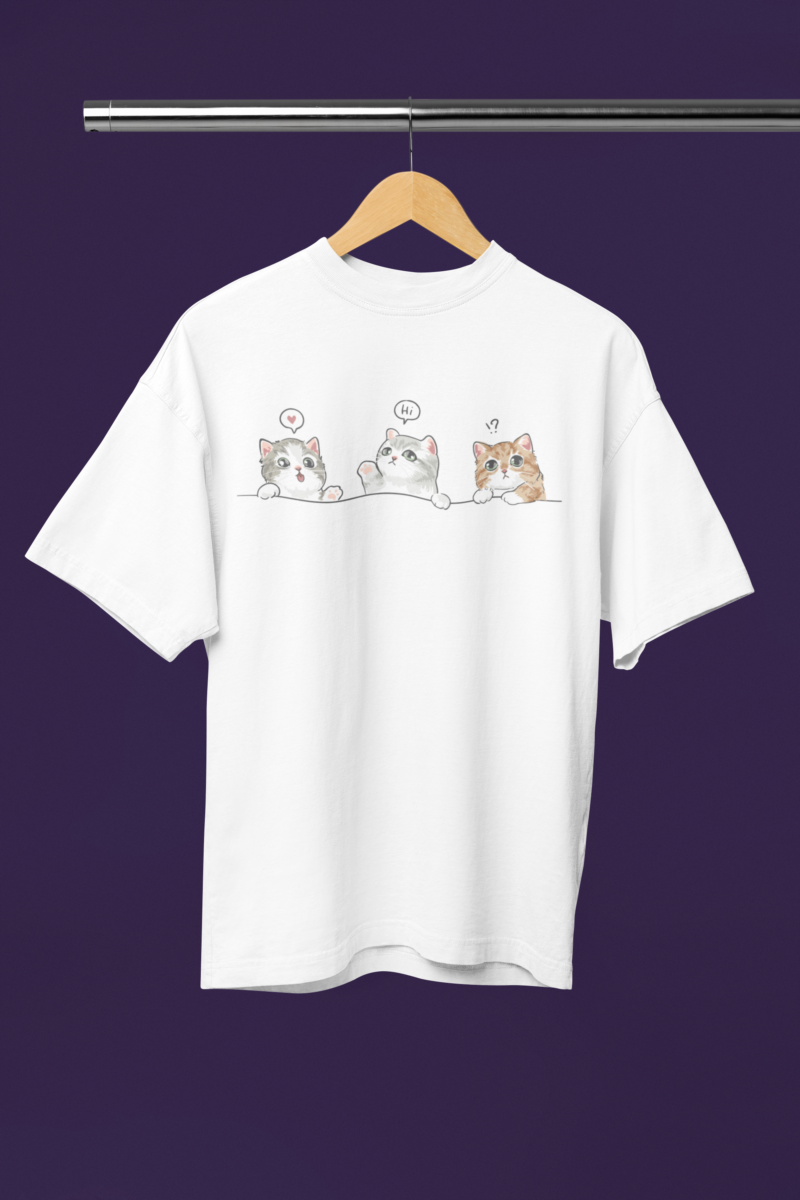 Women's White Oversized T-Shirt - Cute Kitties