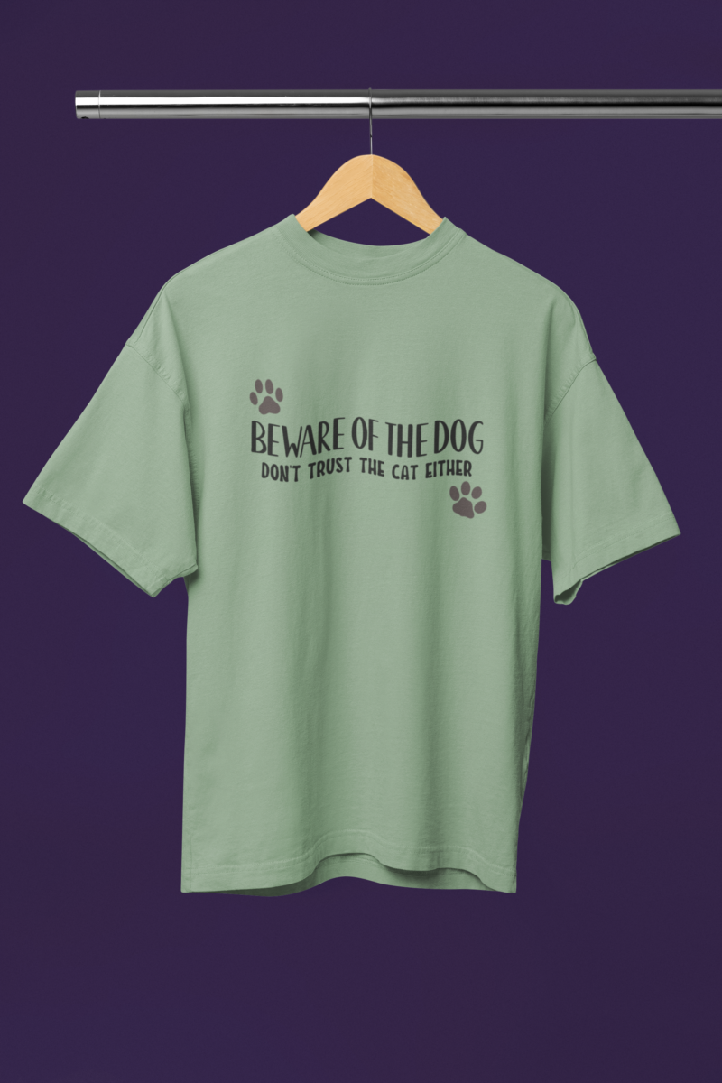 Men's Mint Green Oversized T-Shirt - Beware of the dogs