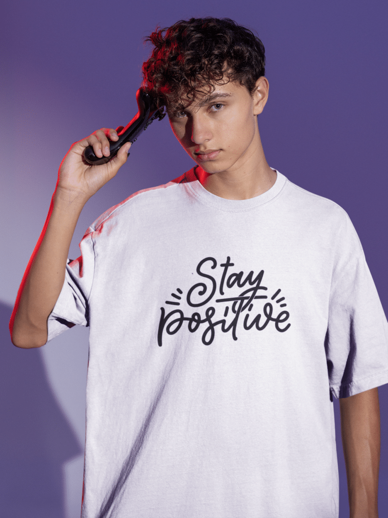 Men's White Oversized T-Shirt  - Stay Positive