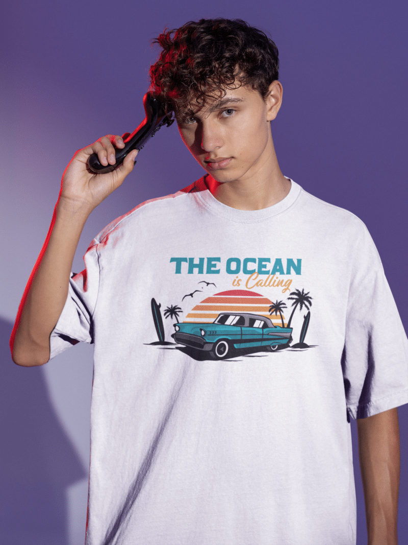 Men's White Oversized T-Shirt  - The Ocean
