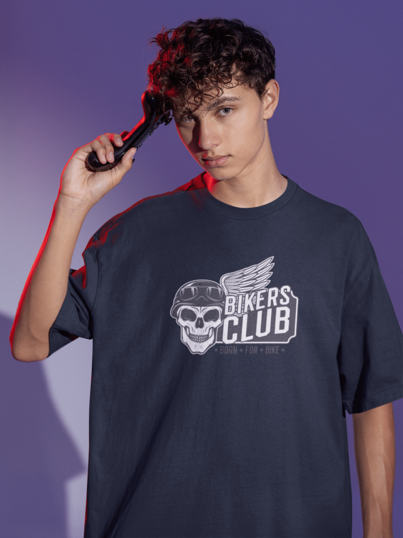 Men's Black Oversized T-Shirt - Biker Club