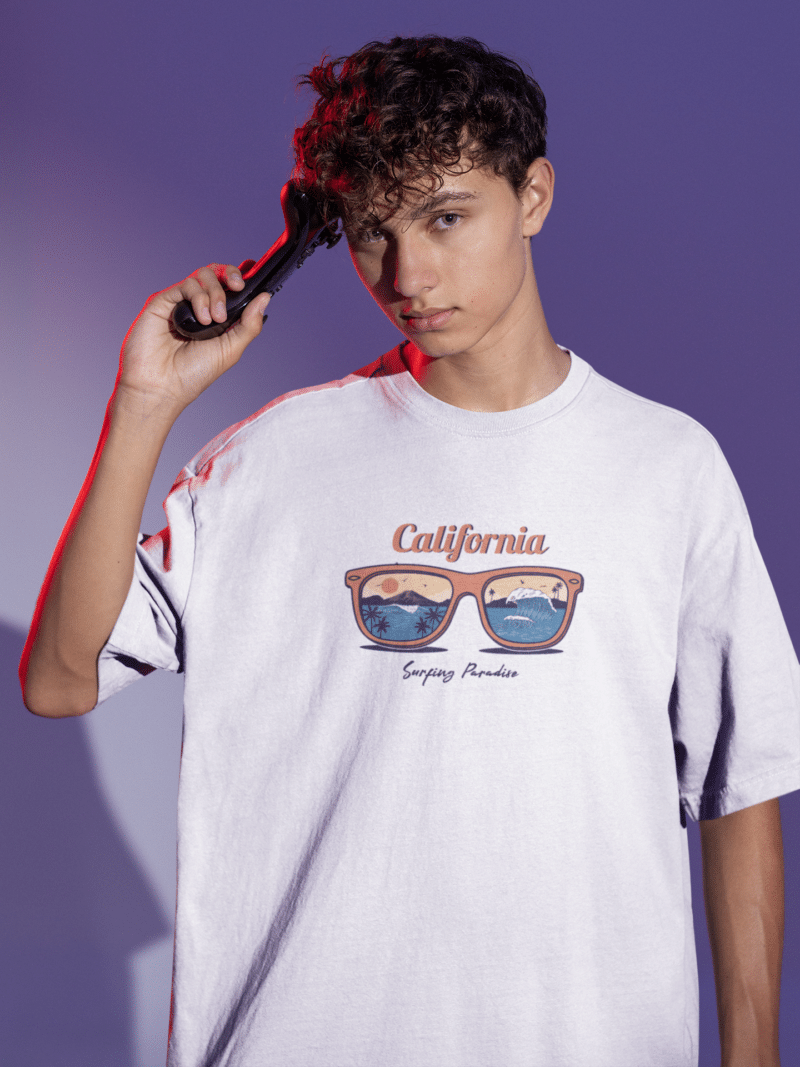 Men's White Oversized T-Shirt  - California Beach