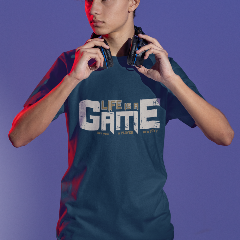 t shirt mockup of a serious gamer about to put on some headphones m28451 (1)