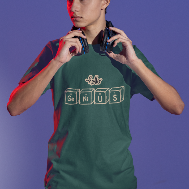 t shirt mockup of a serious gamer about to put on some headphones m28451