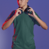 t shirt mockup of a serious gamer about to put on some headphones m28451s