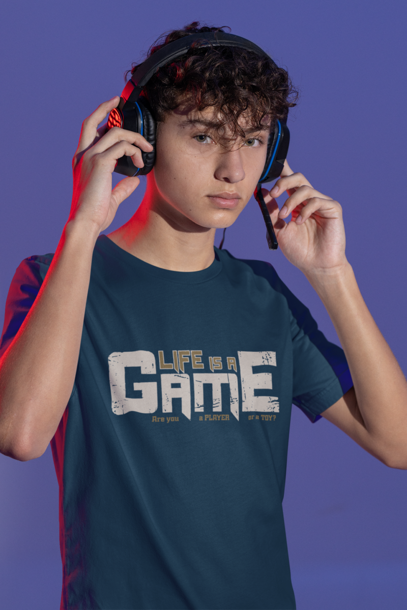 tee mockup featuring a teen gamer wearing headphones m28454 (1)