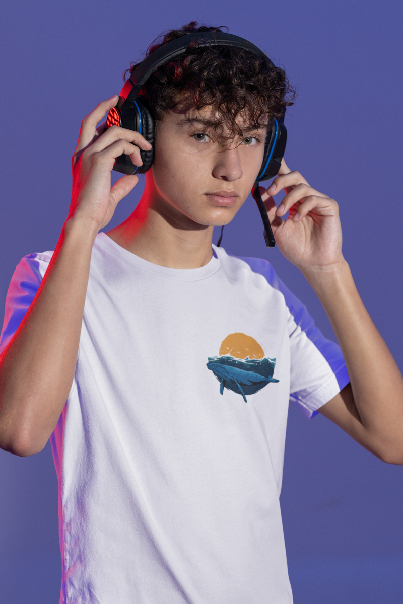 tee mockup featuring a teen gamer wearing headphones m28454 (1)